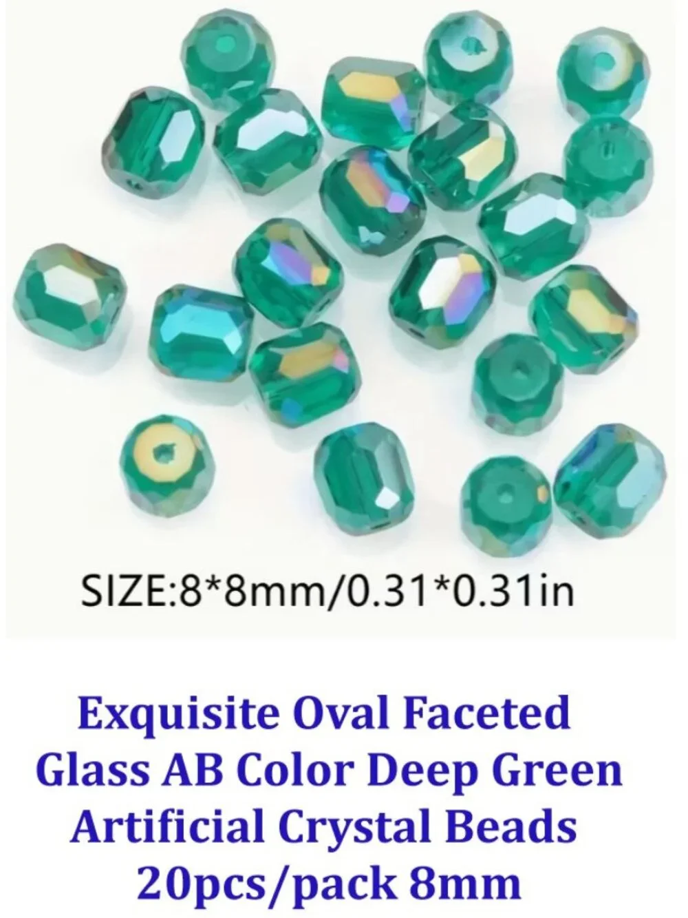 Exquisite Oval Faceted Glass AB Deep Green Artificial Crystal Beads  20pc  8mm